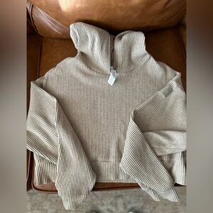 Alo Yoga Muse Ribbed Hoodie Sweatshirt size small - Heather gravel